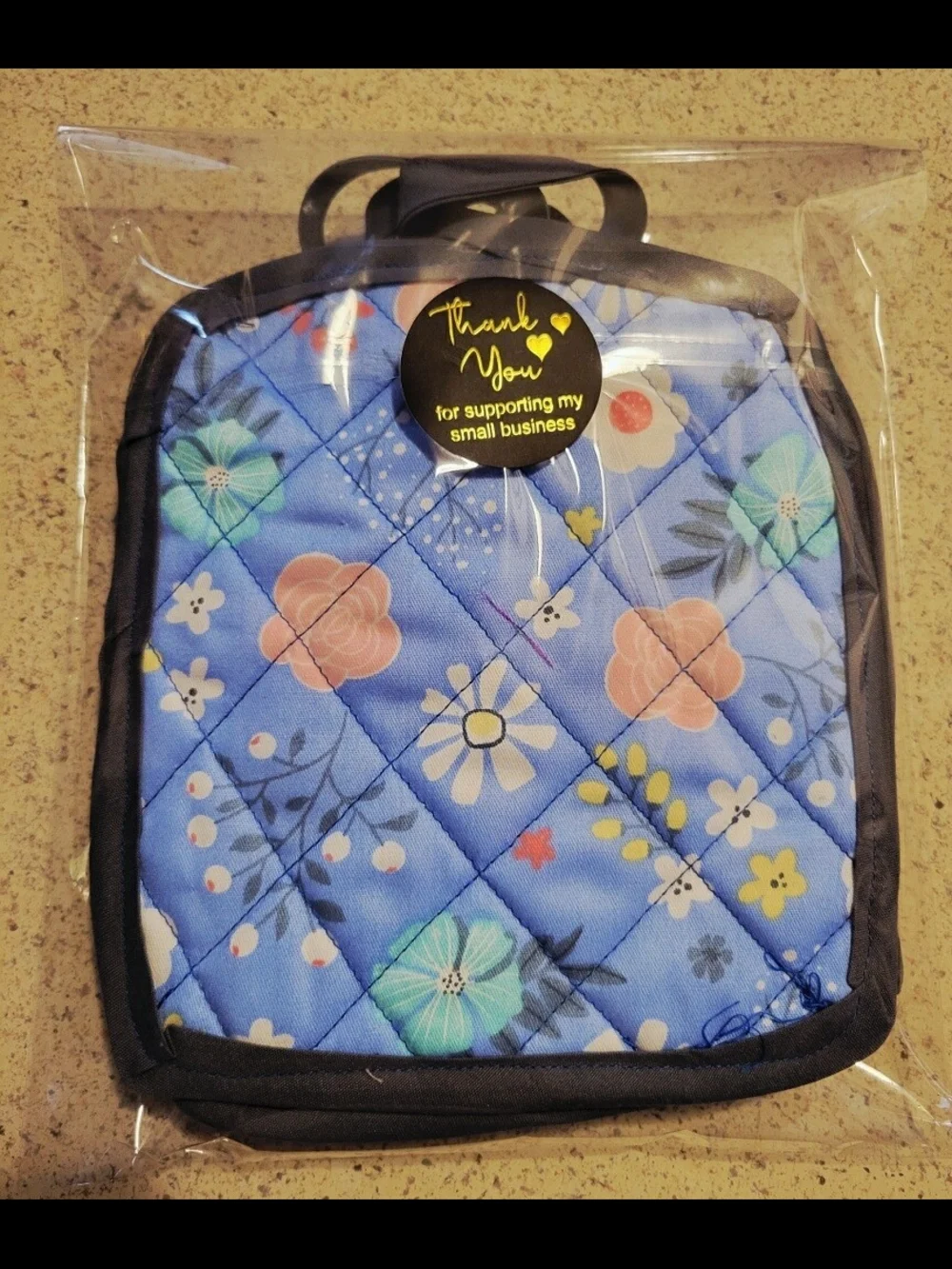 Quilted Floral Pot Holder - Teal Floral